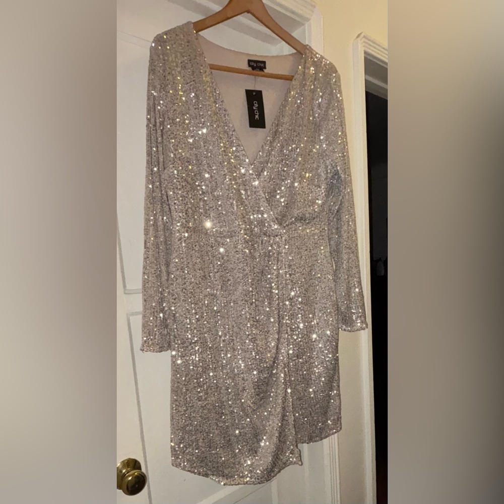 City Chic champagne Sequin cocktail Dress